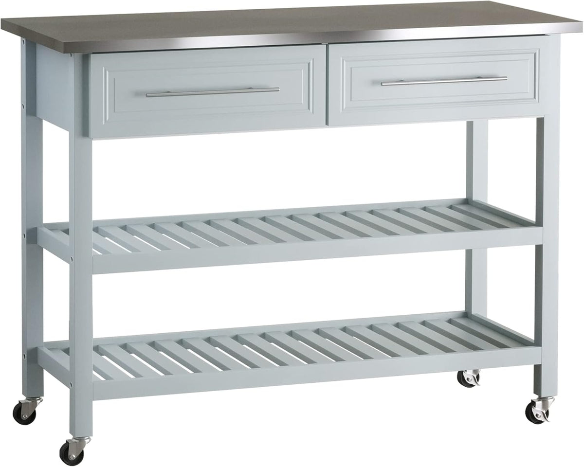 Grey Stainless Steel Top Rolling Utility Cart with Drawers and Shelves T55138