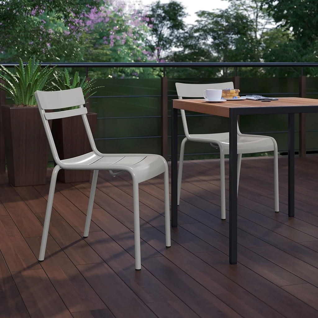 Steel Stack Chair, Indoor-Outdoor Armless Chair With 2 Slat Back In Silver, Set Of 2 J152