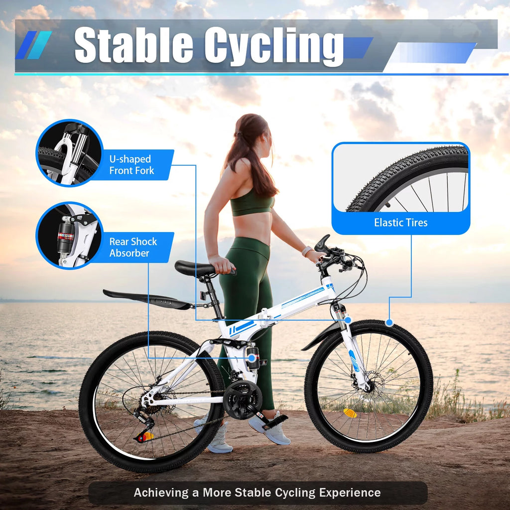 26 Mountain Folding Bike 21-Speed Dual-Disc Brake High-Carbon Steel Bicycle M535