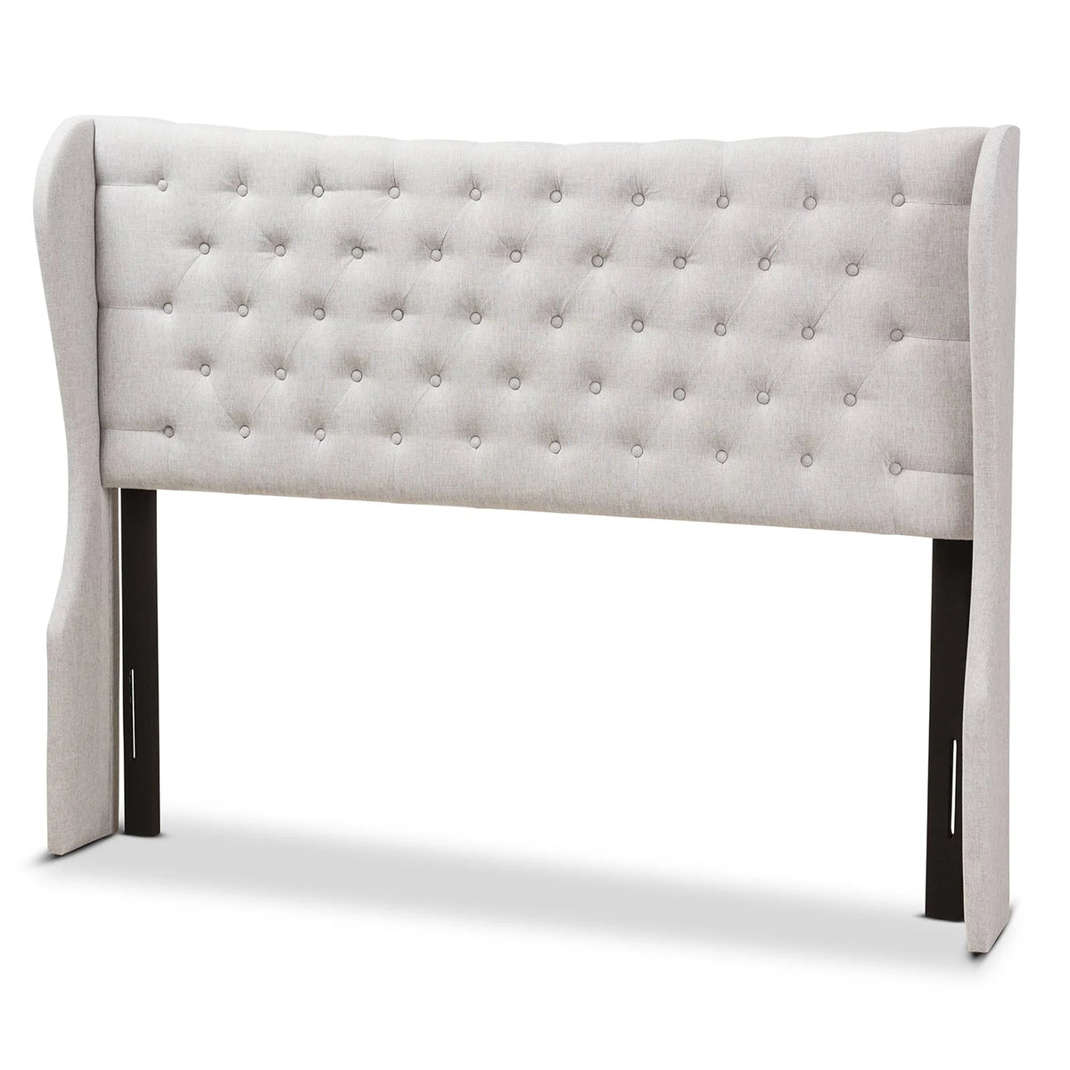 Greyish Beige Fabric Button-Tufted King Size Winged Headboard N466673