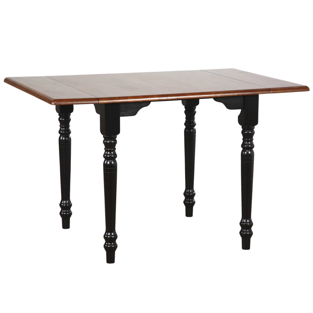 3-Piece Solid Wood Top Distressed Antique Black with Cherry Dining Table Set with Extendable Drop Leaf and Windsor Arrowback Chairs with Cherry Seat B10387