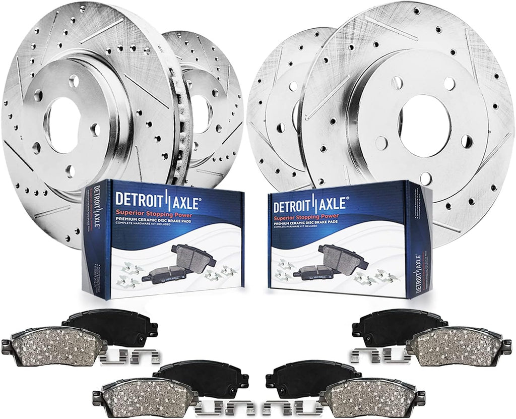 12.60" Front and Rear Drilled & Slotted Rotors + Brake Pads 8pc Set Y3266