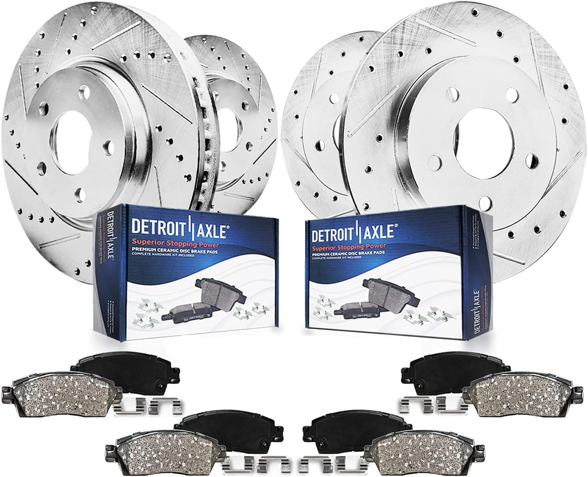 12.60" Front and Rear Drilled & Slotted Rotors + Brake Pads 8pc Set Y3266