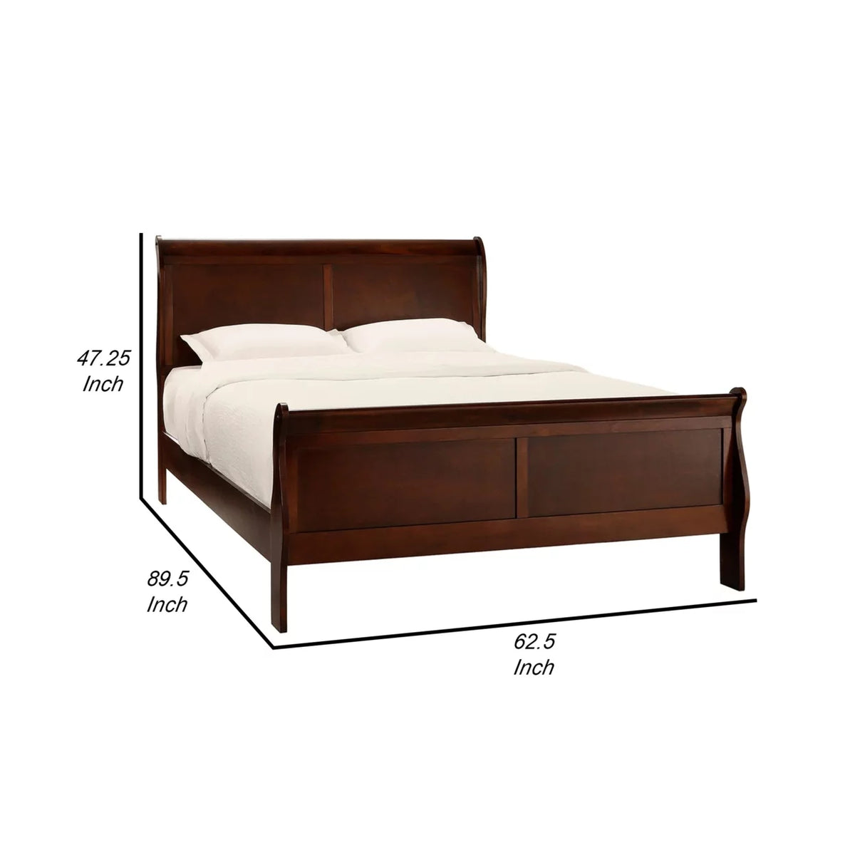 Queen Sleigh Bed Wood Frame Brown Cherry Finish W126