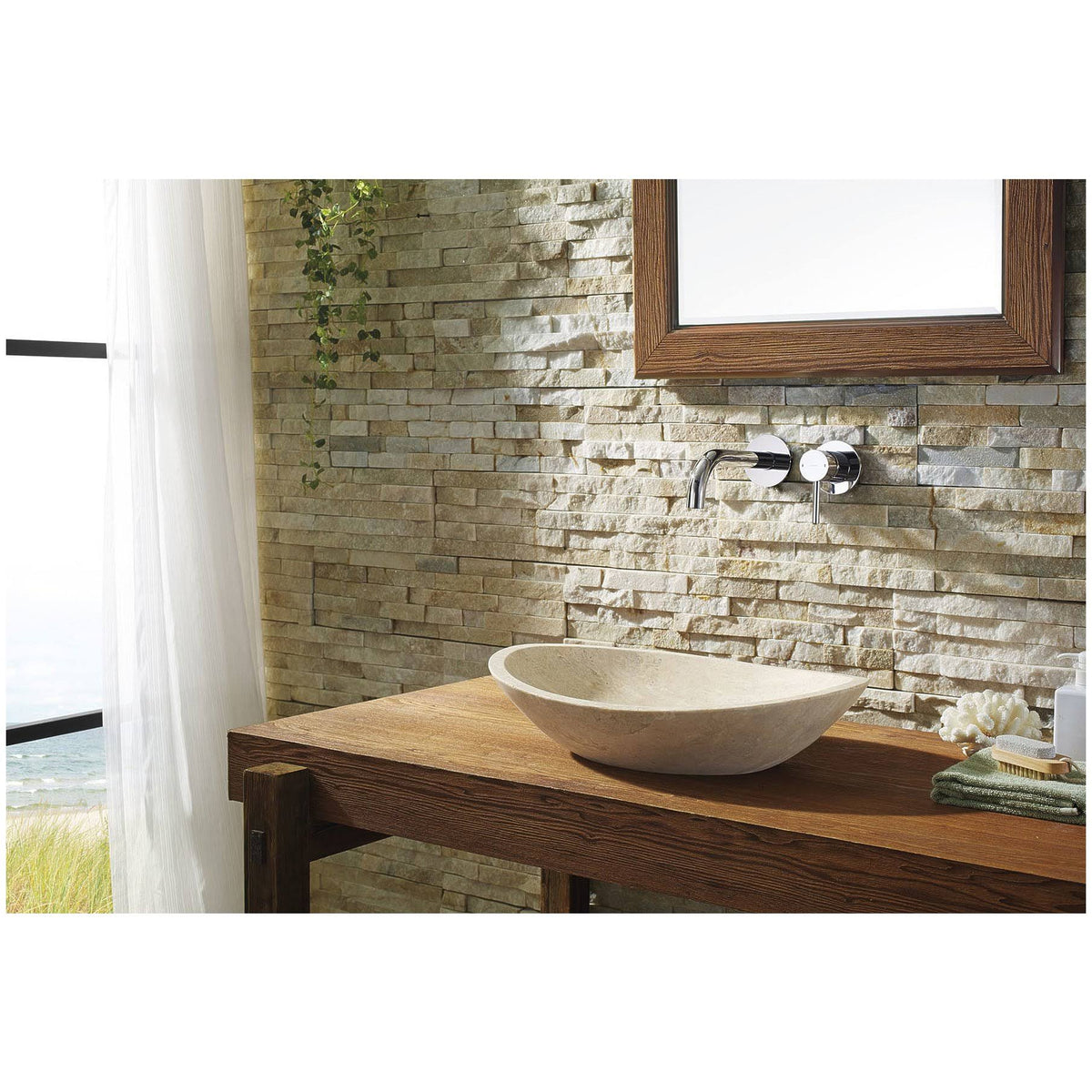 Beige Travertine Marble Bathroom Vessel Sink E1912