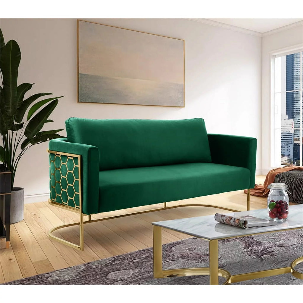 Green Velvet Sofa with Gold Metal Base R1964
