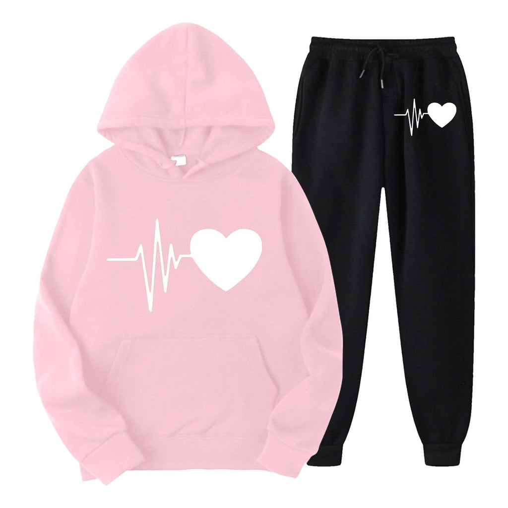 Print Two Piece Outfits Hoodie Sweatshirt and Sweatpants Set K6370
