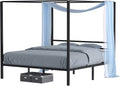 Queen Size Black Metal Canopy Bed Frame with Headboard C810