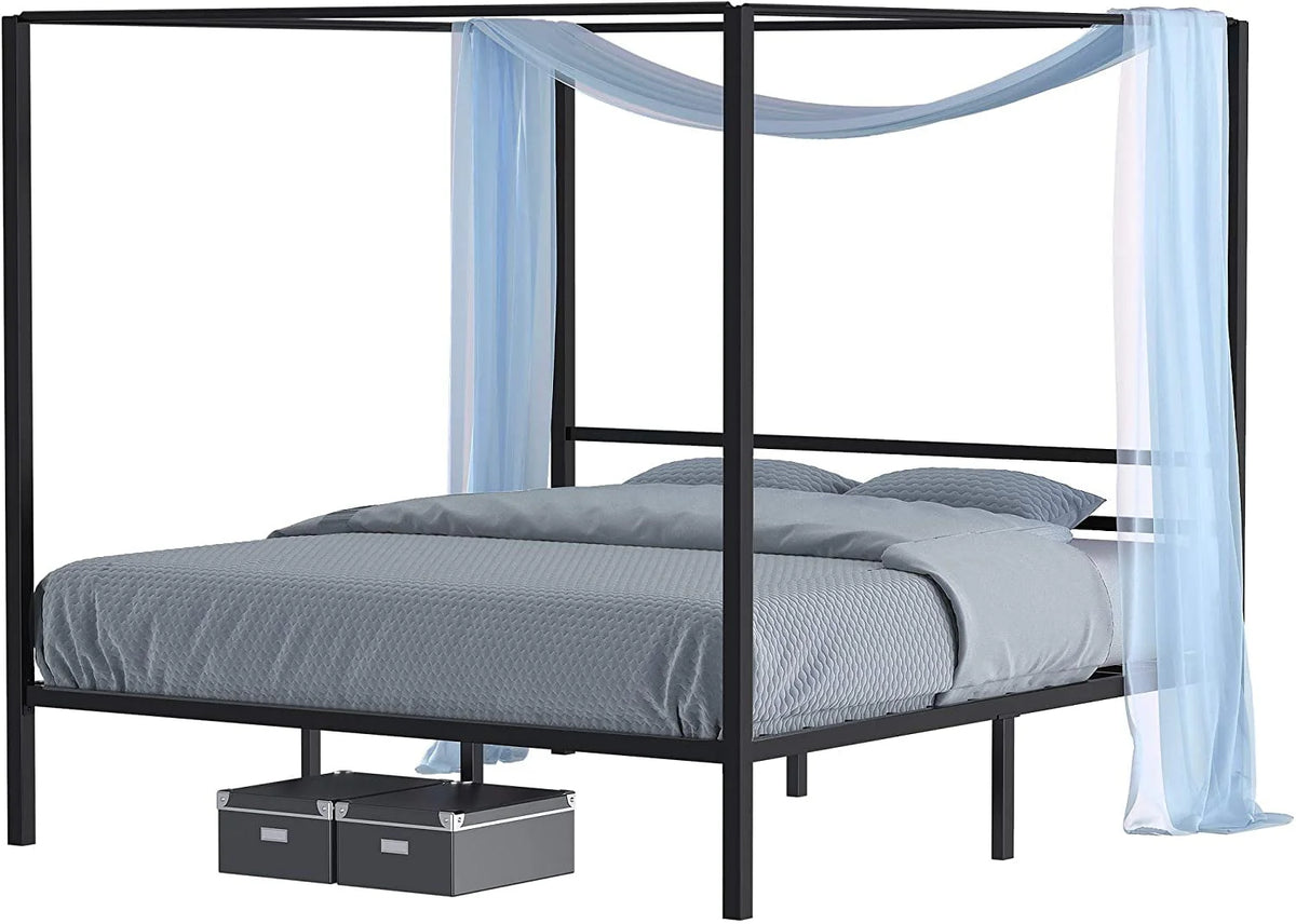 Queen Size Black Metal Canopy Bed Frame with Headboard C810