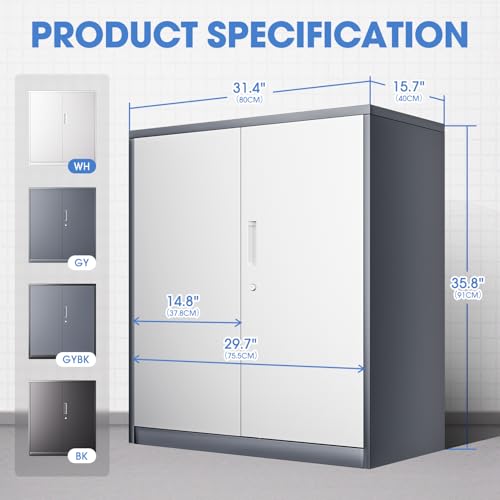 Metal Storage Cabinet with 2 Doors and 2 Adjustable Shelves U63943
