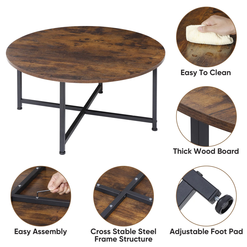 Round Coffee Table Brown MDF Table Top P19116