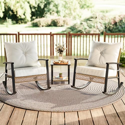 3 Piece Oversize Rattan Patio Rocking Chair Set with Coffee Table S54486