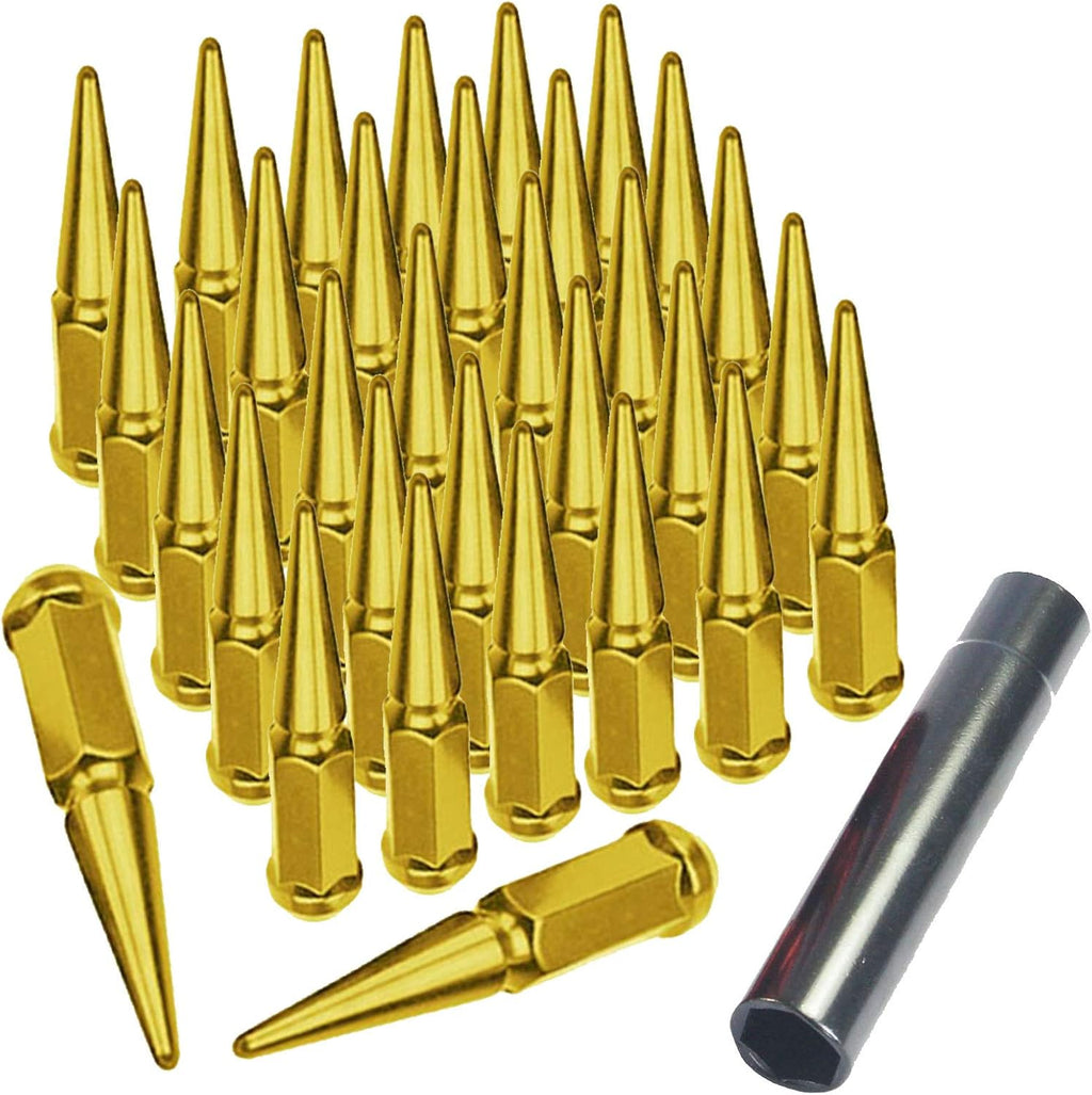 14x1.5 Spiked Solid Metal Gold Wheel Lug Nuts with 1 Key L603044