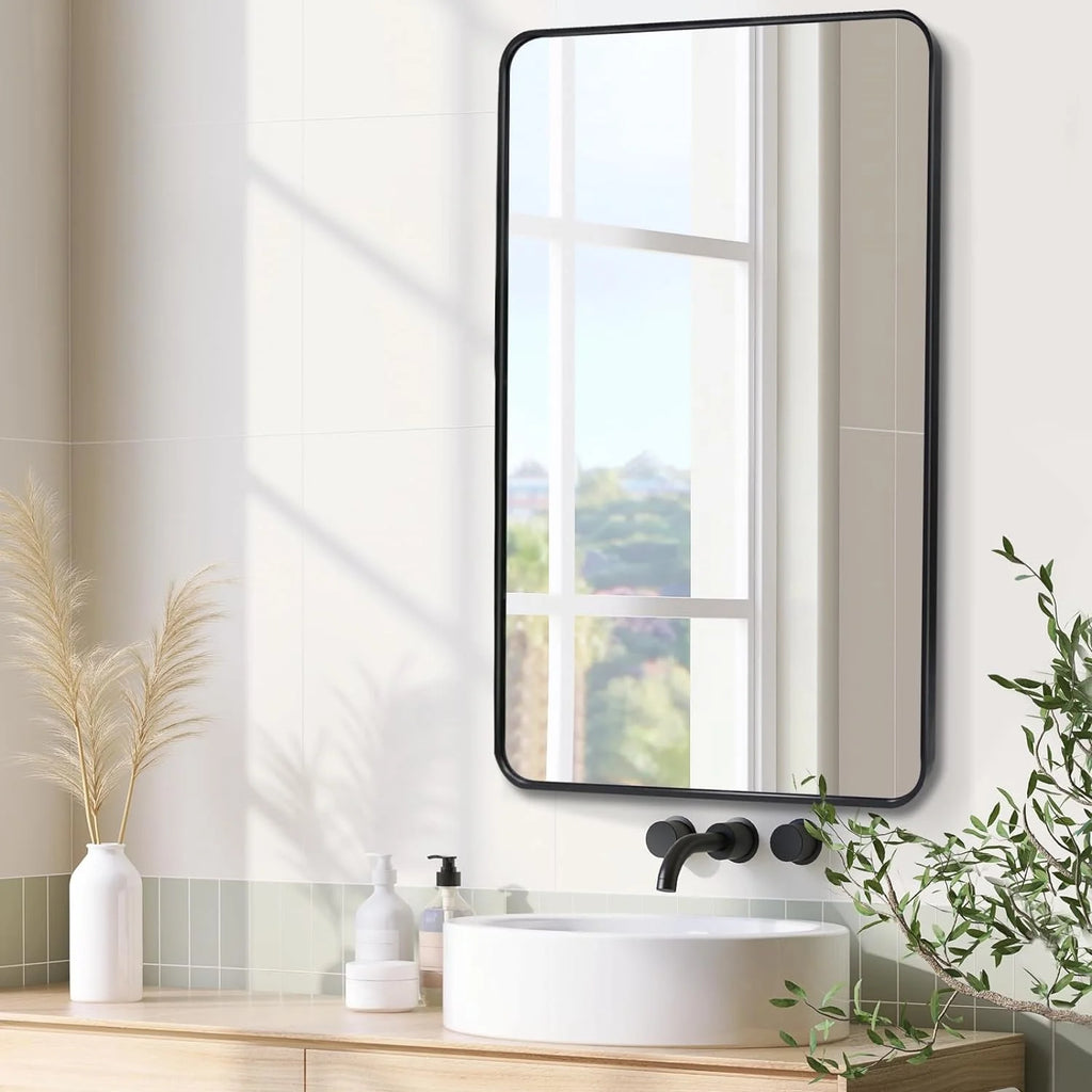 Black 30x48 Rectangular Metal Framed Wall Mirror Z610543