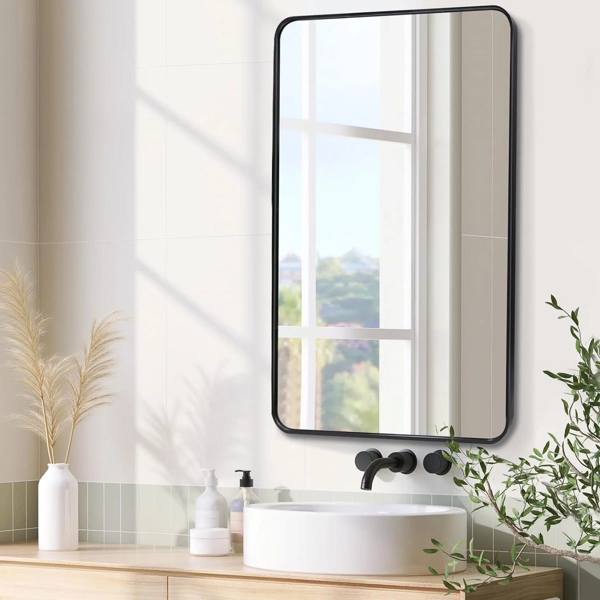Black 30x48 Rectangular Metal Framed Wall Mirror Z610543