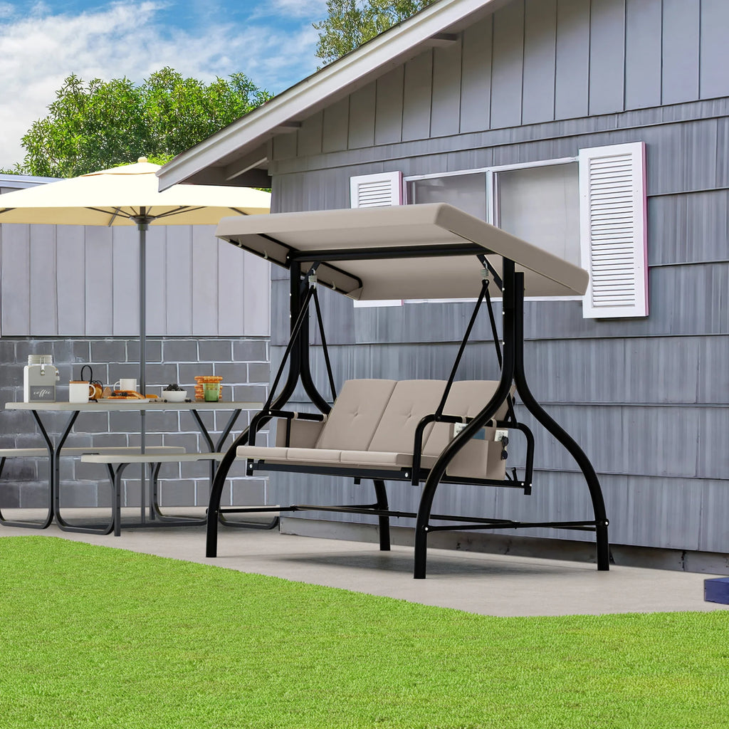 3 Person Patio Swing Chair with Adjustable Canopy and Removable Cushion N942