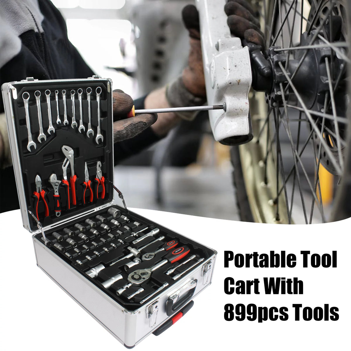 899PCS White 4 Layers Hand Tool Set with Wheels G4116
