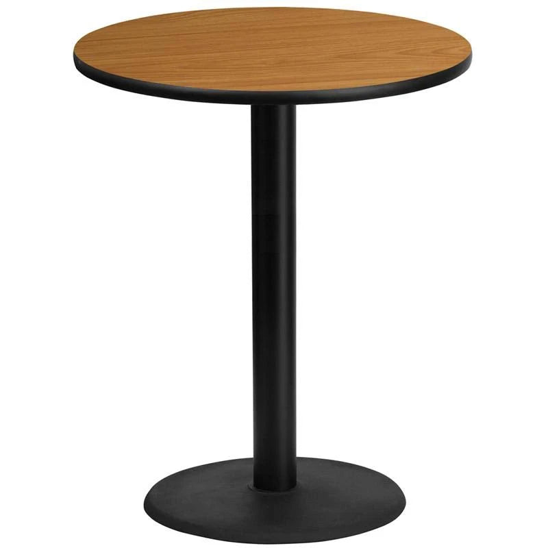 Round Natural Laminate Table Top with Round Bar Height Table Base U590