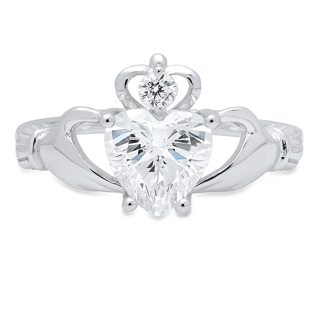 18K White Gold Solitaire Claddagh Ring R112