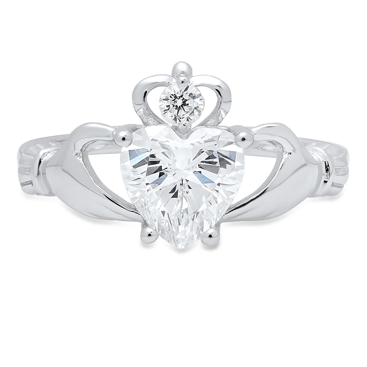 18K White Gold Solitaire Claddagh Ring R112