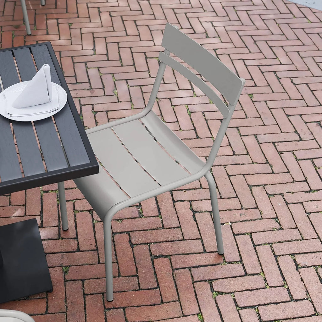 Steel Stack Chair, Indoor-Outdoor Armless Chair With 2 Slat Back In Silver, Set Of 2 J152