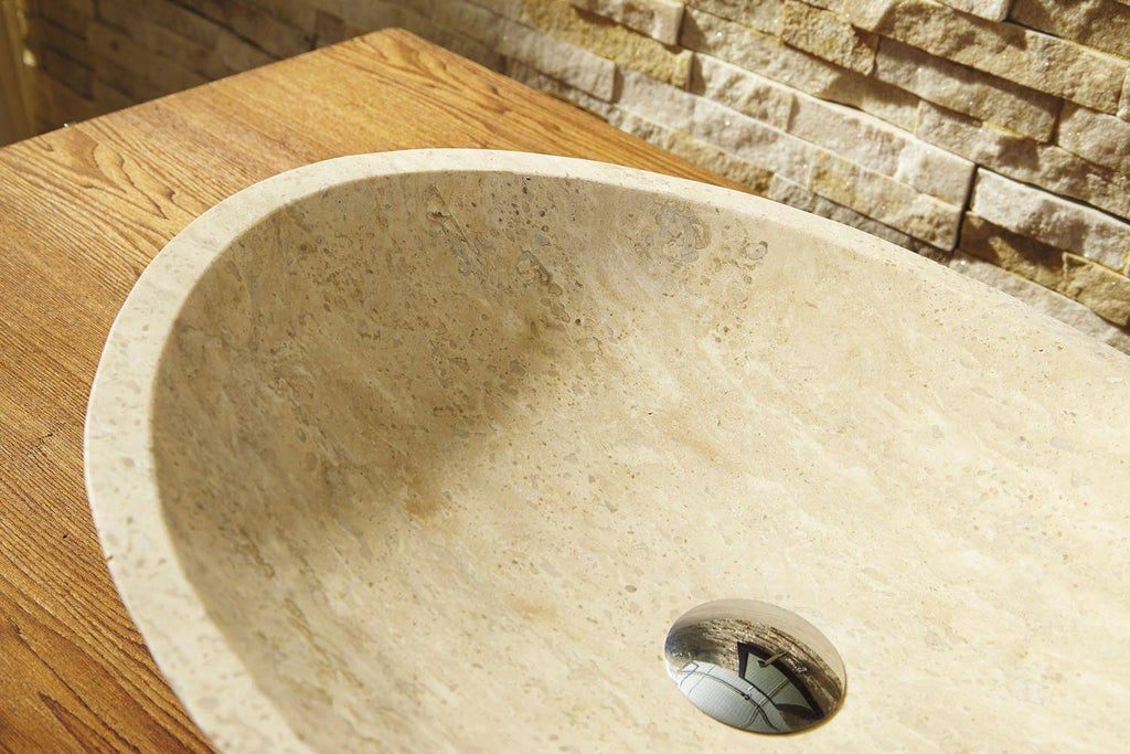 Beige Travertine Marble Bathroom Vessel Sink E1912