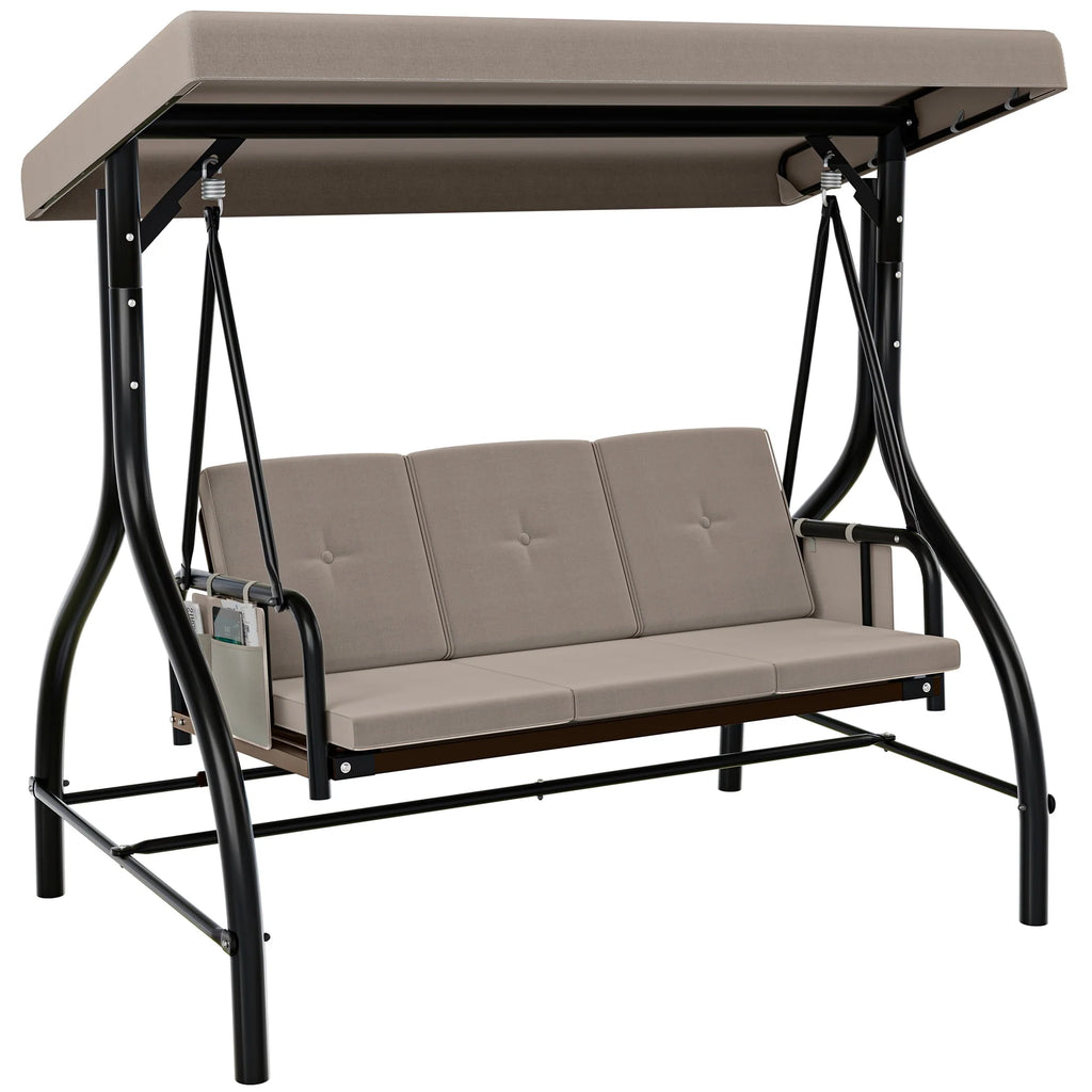 3 Person Patio Swing Chair with Adjustable Canopy and Removable Cushion N942
