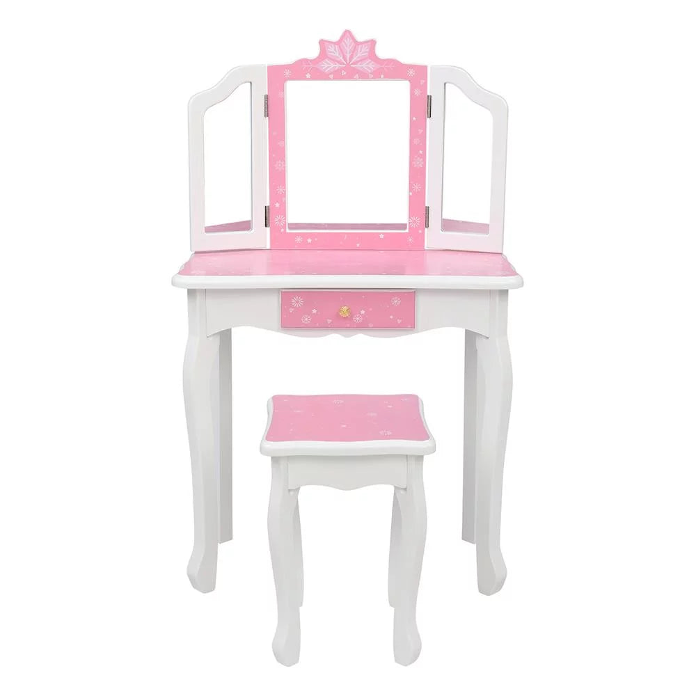 Kids Vanity Table and Chair Set with Mirror and Drawer W131