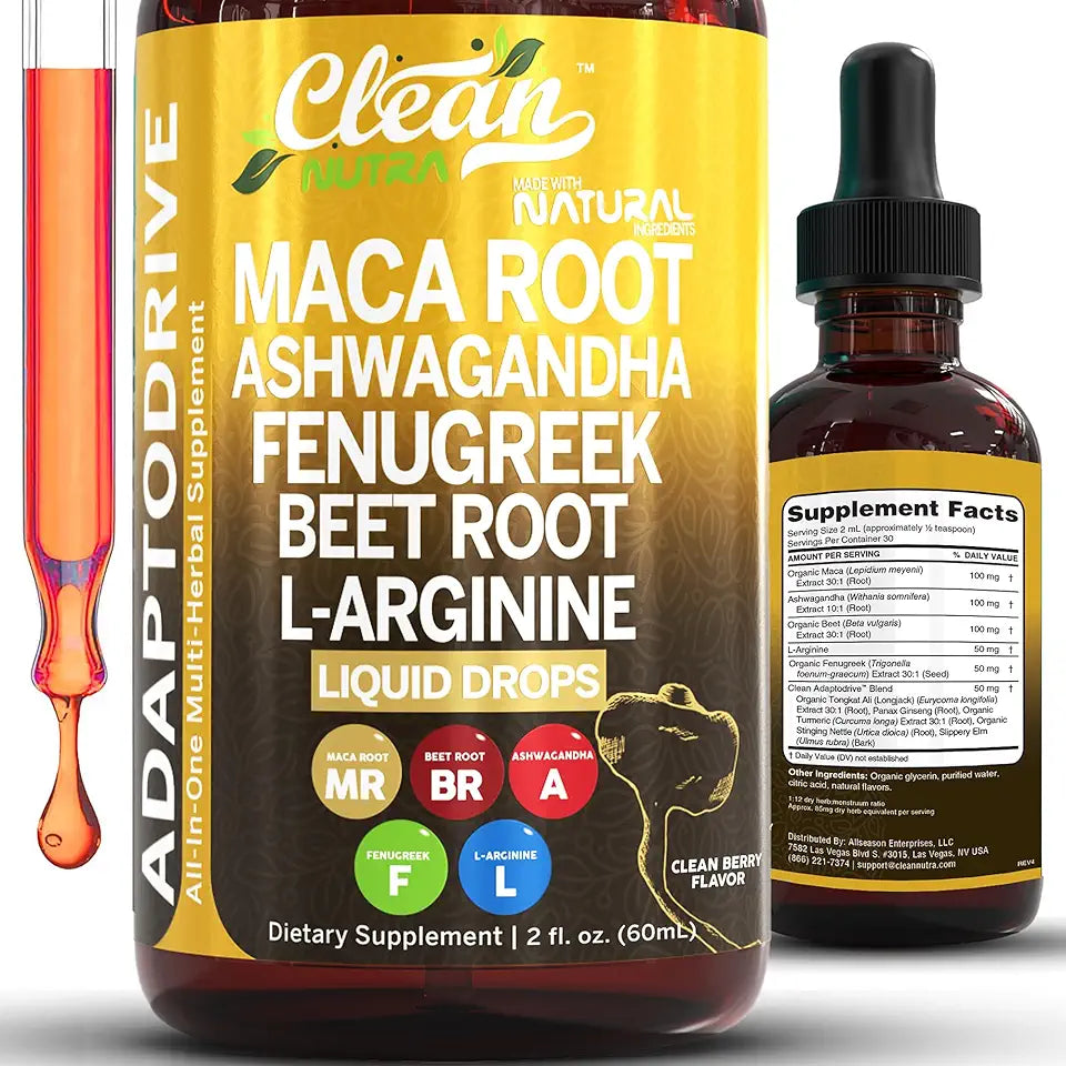Organic Maca Root Liquid Drops with Ashwagandha, Fenugreek, Beet Root and L-Arginine Liquid Multivitamin S869