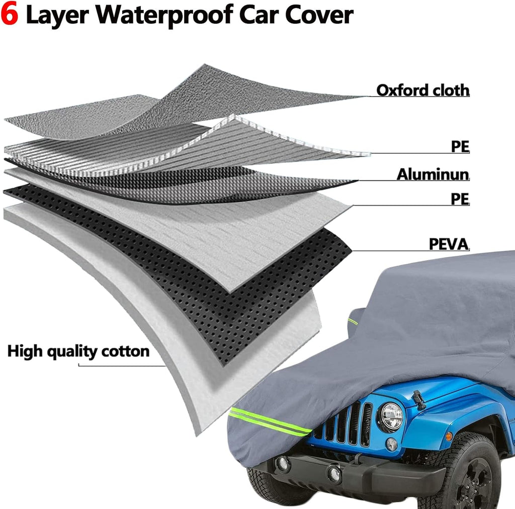 210D Oxford Waterproof Car Cover with Zipper Door, Reflective Strip, Windproof Straps T4157