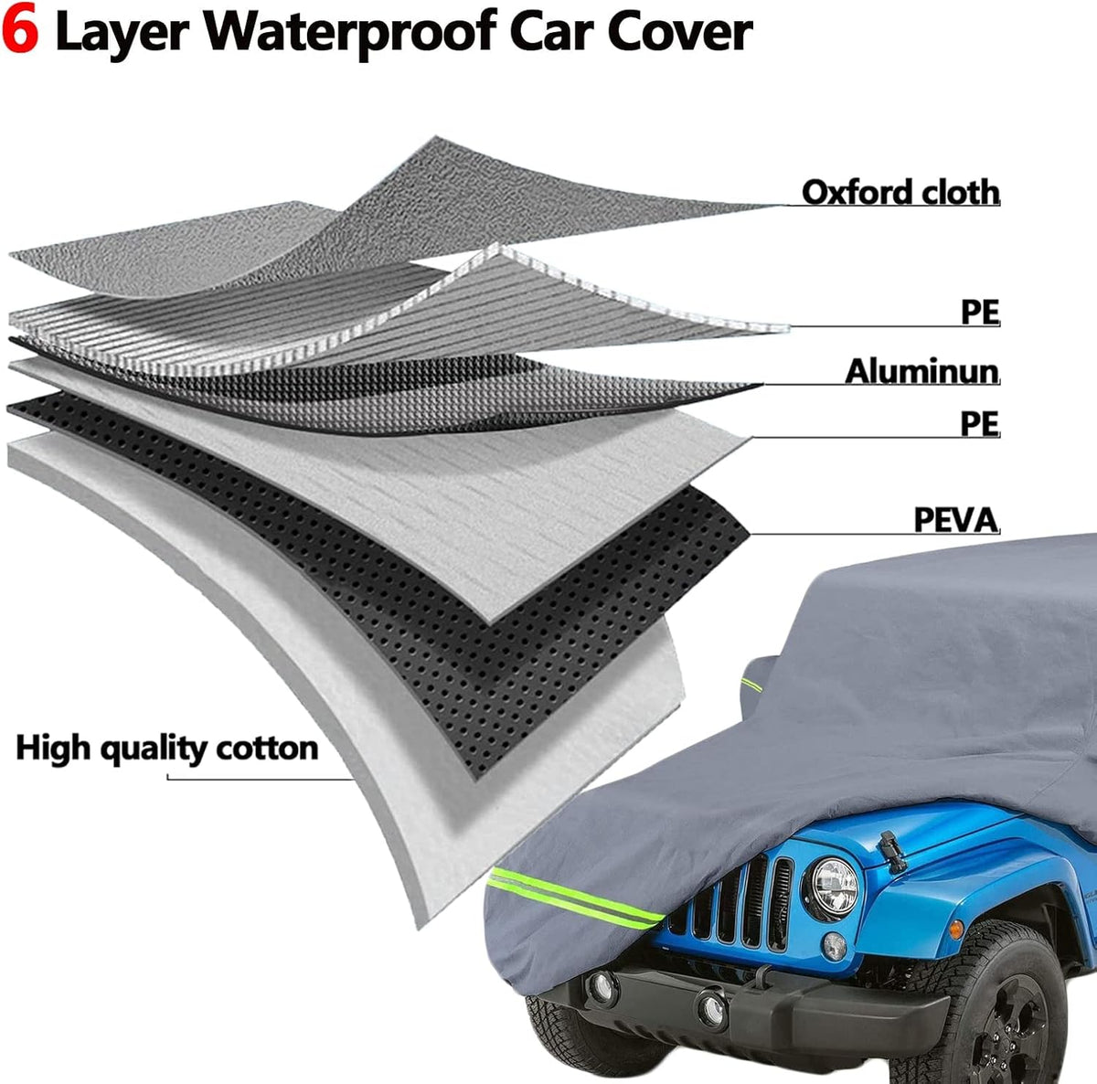 210D Oxford Waterproof Car Cover with Zipper Door, Reflective Strip, Windproof Straps T4157