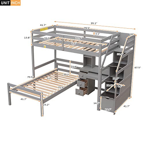 White Twin Over Twin Wood Bunk Bed with Trundle Y604