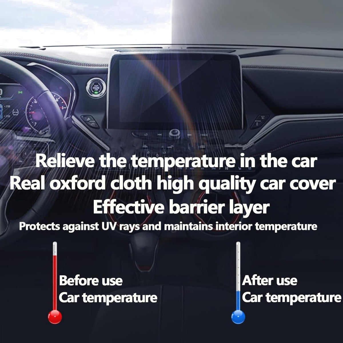 210D Oxford Waterproof Car Cover with Zipper Door, Reflective Strip, Windproof Straps T4157