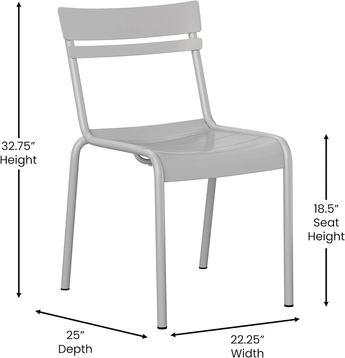 Steel Stack Chair, Indoor-Outdoor Armless Chair With 2 Slat Back In Silver, Set Of 2 J152
