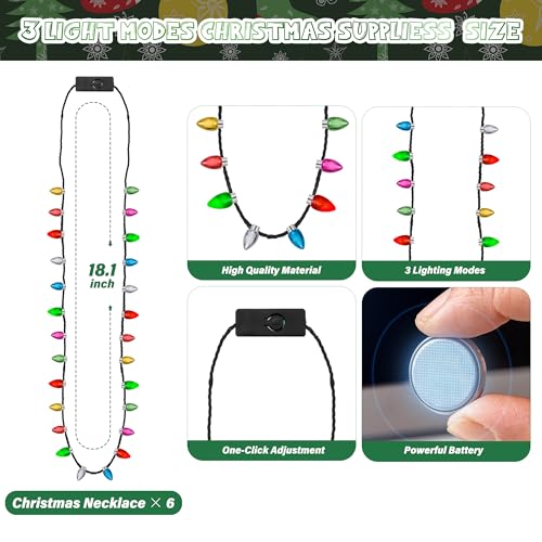 Light up Christmas Necklace 4pcs Colorful Glow 3D 3 Modes B827794
