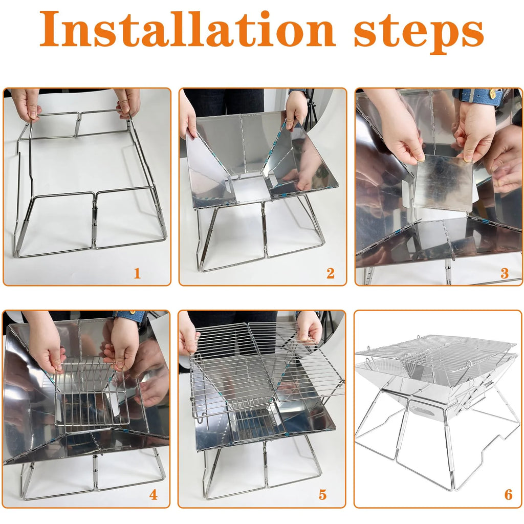 Charcoal Folding Stainless Steel BBQ Grill L161