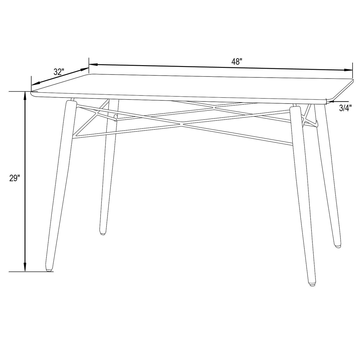 4Ft Rectangle Wooden Top Dining Table Q50483