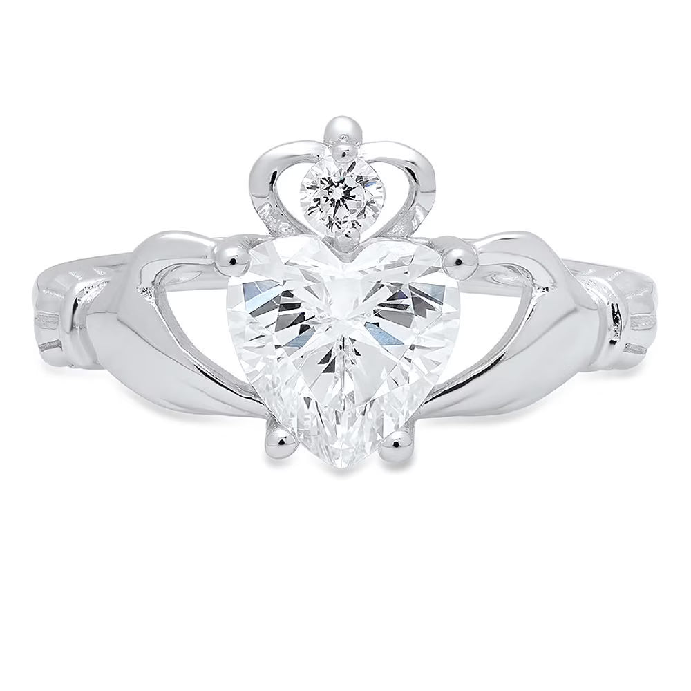 18K White Gold Solitaire Claddagh Ring R112