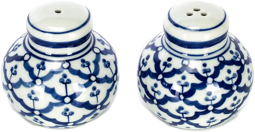 Blue and White 2 inch Porcelain Ceramic Salt and Pepper Shaker Set P55842