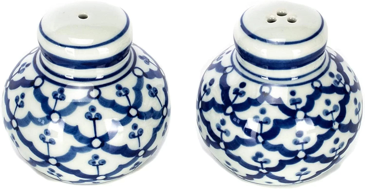 Blue and White 2 inch Porcelain Ceramic Salt and Pepper Shaker Set P55842