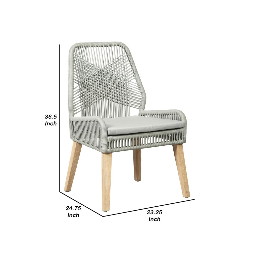 23 Inch Side Chair Set of 2 Gray Woven Rope Backrest H1917