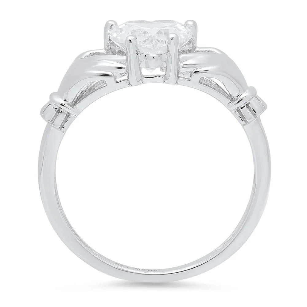 18K White Gold Solitaire Claddagh Ring R112