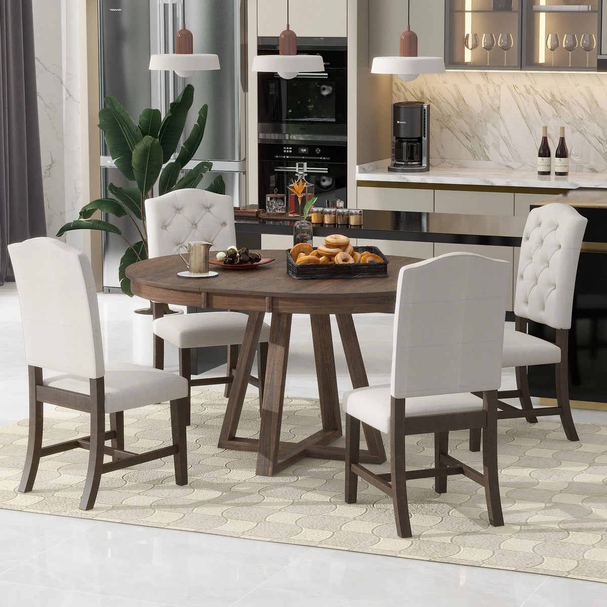 5-Piece Round Dining Set with 4 Upholstered Chairs N84952