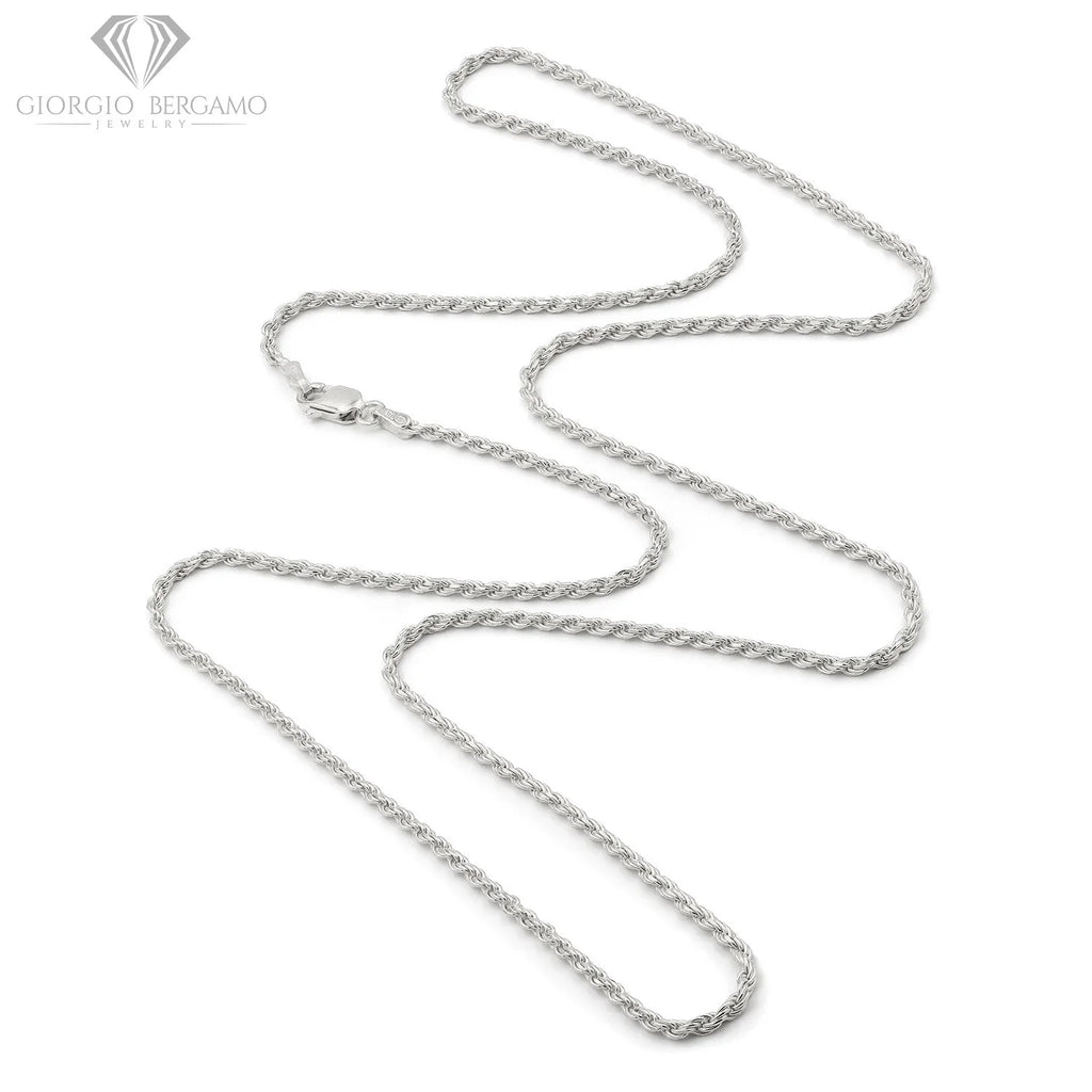 925 Italian Sterling Silver 2mm Solid Rope Diamond Cut Chain Necklace B9088