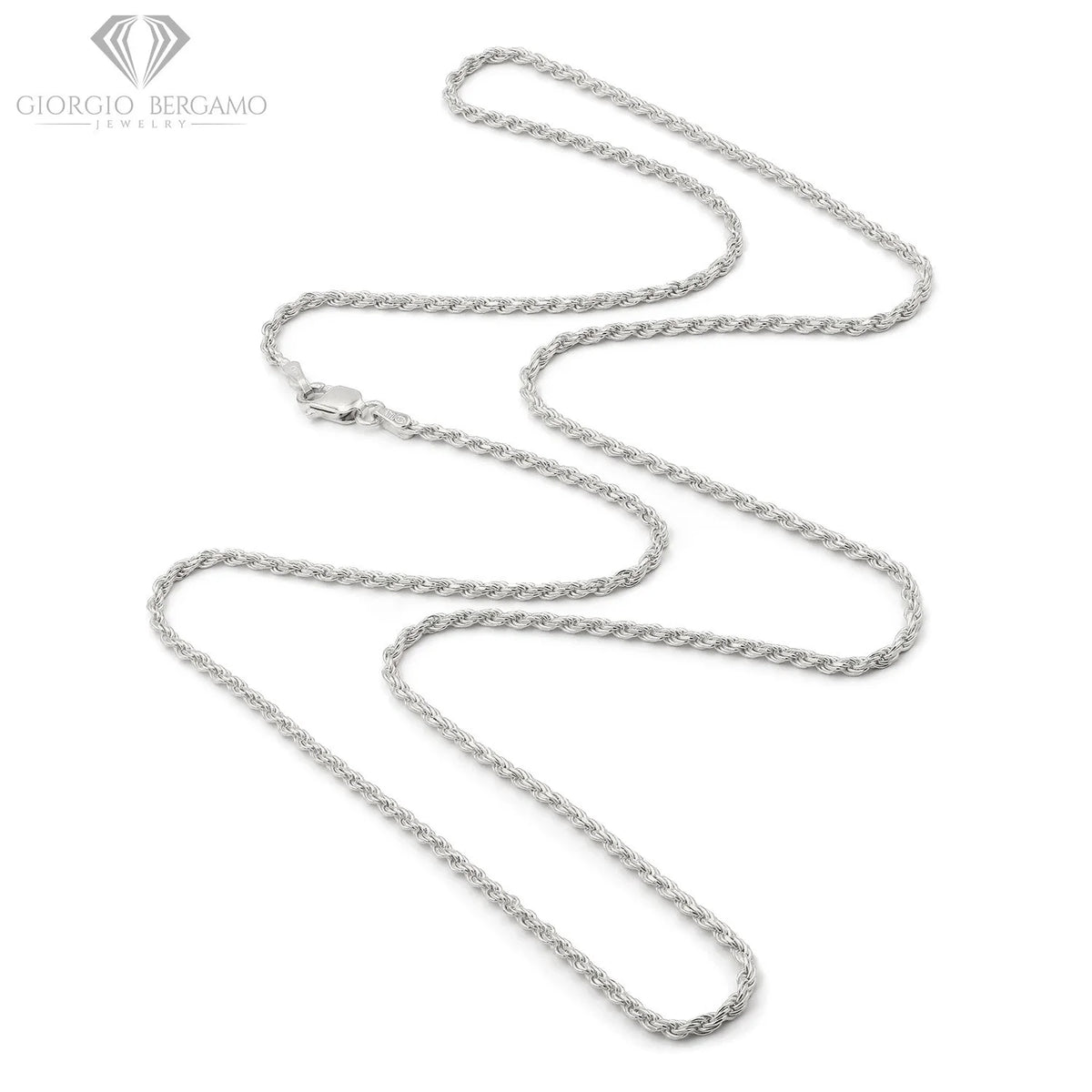 925 Italian Sterling Silver 2mm Solid Rope Diamond Cut Chain Necklace B9088