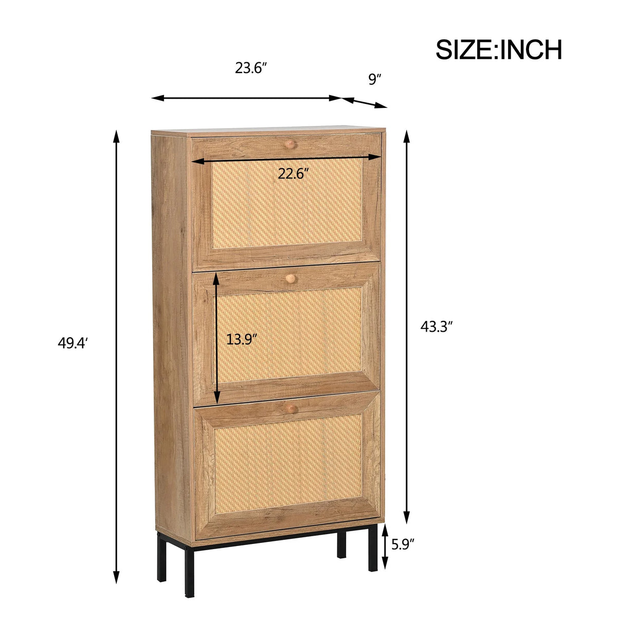 3 Flip Drawer Rattan Shoe Cabinet with Metal Legs R896