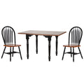 3-Piece Solid Wood Top Distressed Antique Black with Cherry Dining Table Set with Extendable Drop Leaf and Windsor Arrowback Chairs with Cherry Seat B10387