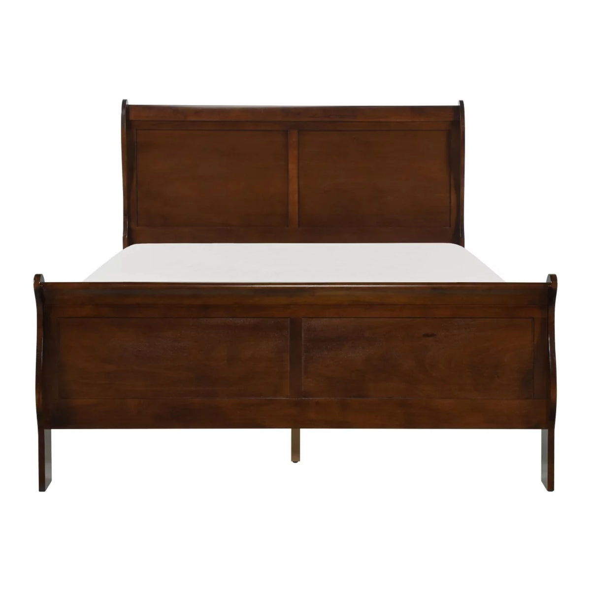 Queen Sleigh Bed Wood Frame Brown Cherry Finish W126