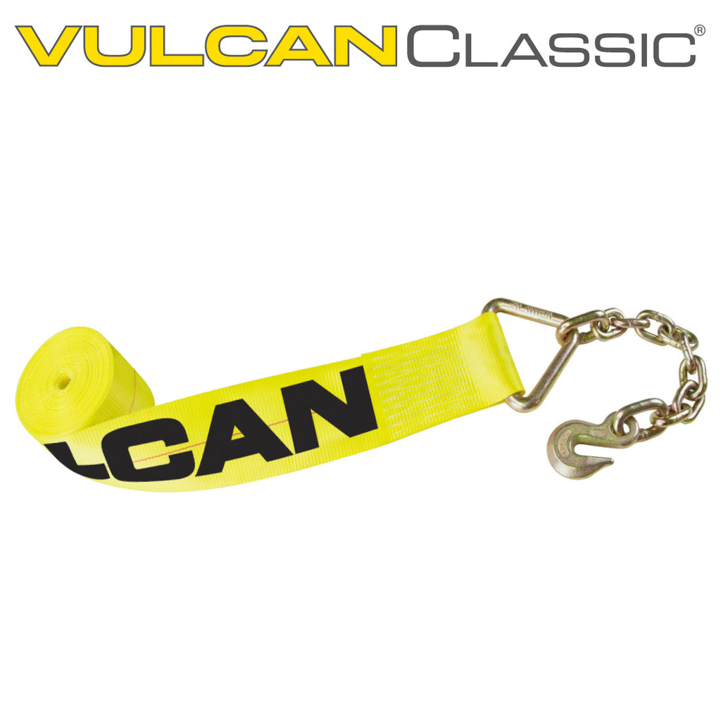 4 Inch x 30 Foot Yellow Winch Strap with Chain Anchor H426119
