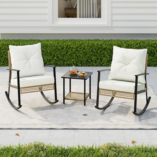 3 Piece Oversize Rattan Patio Rocking Chair Set with Coffee Table S54486